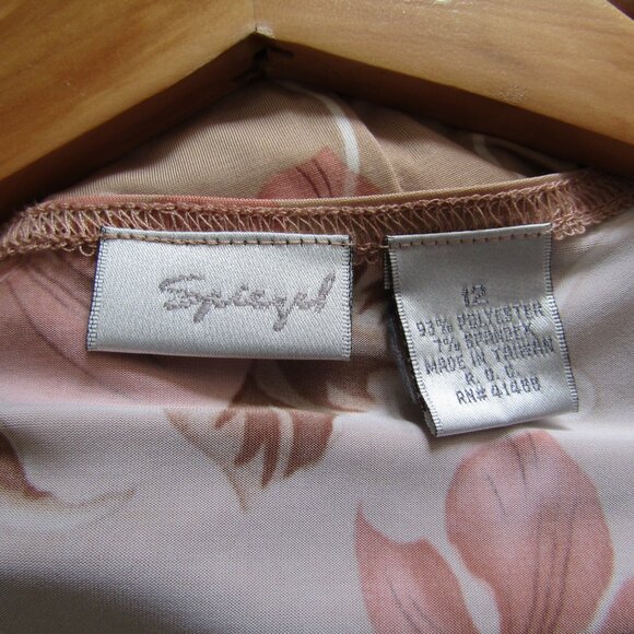 Spiegel Vintage Wrap Dress 12 Tan & Pink Floral Romantic Feminine Classic - Picture 10 of 10